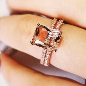 Rose Gold Square-Cut Morganite Bridal Ring Set